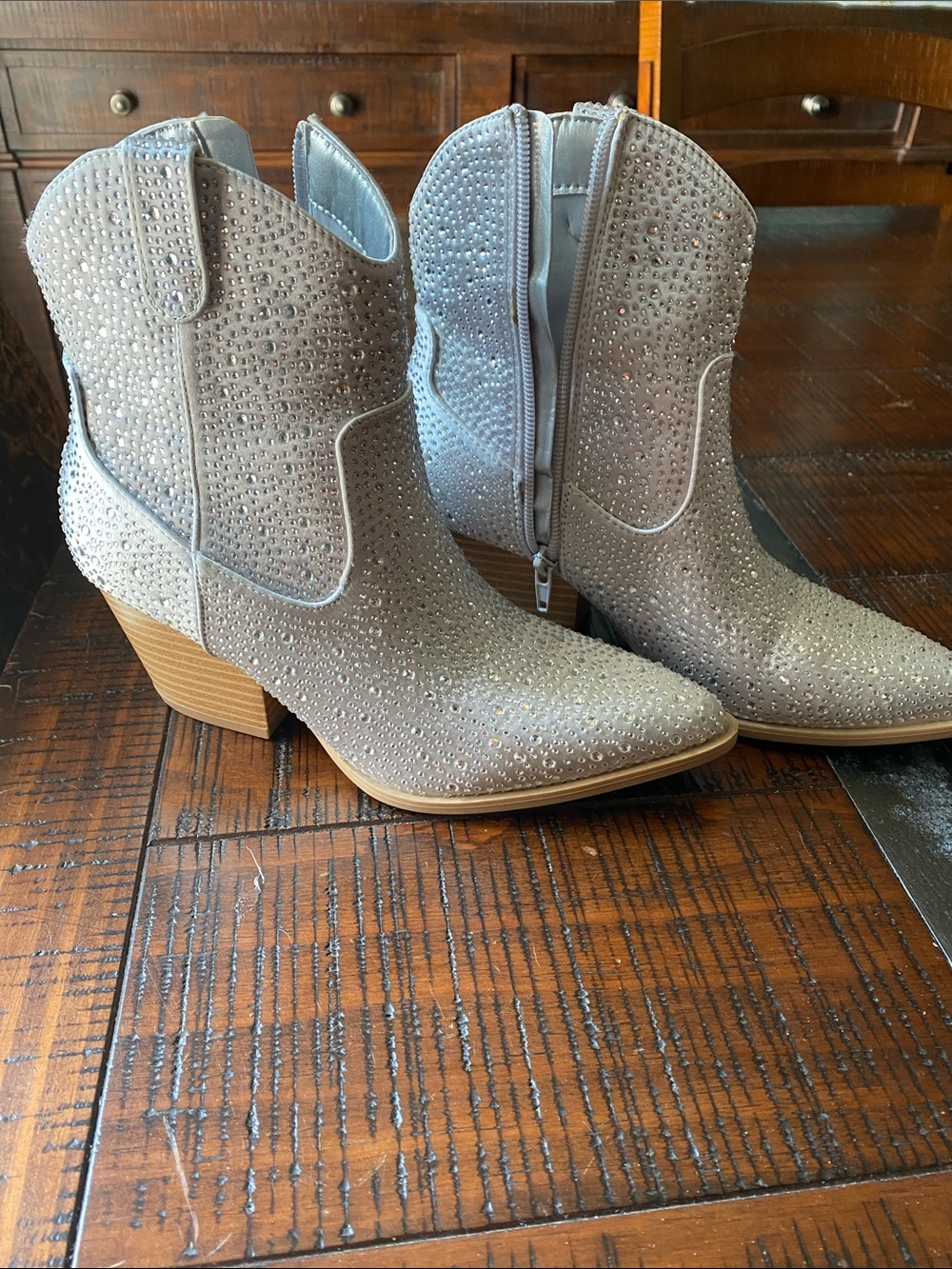 Embellished Silver Western Ankle Boots - Women